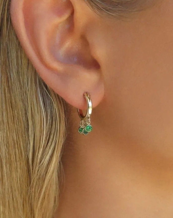 Emerald CZ Shaker Hoop Earrings  - 14k Yellow Gold Fill