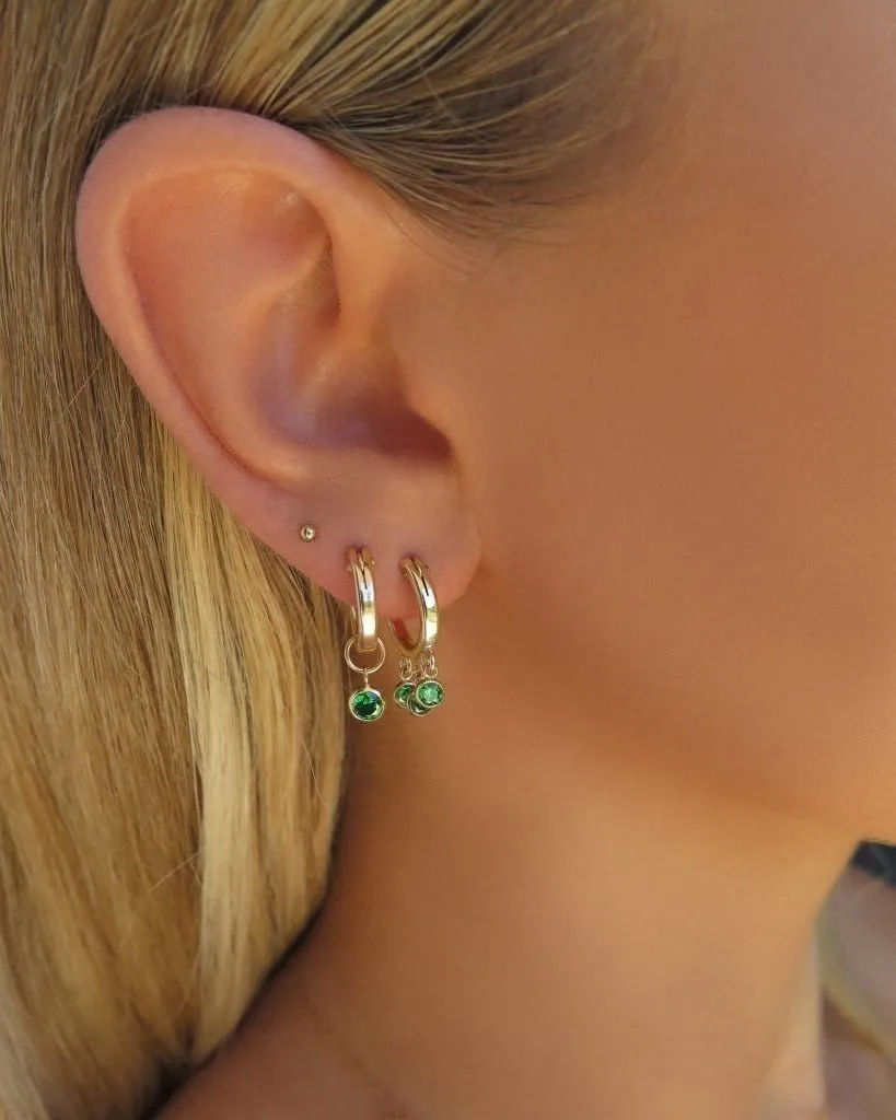 Emerald CZ Shaker Hoop Earrings  - 14k Yellow Gold Fill