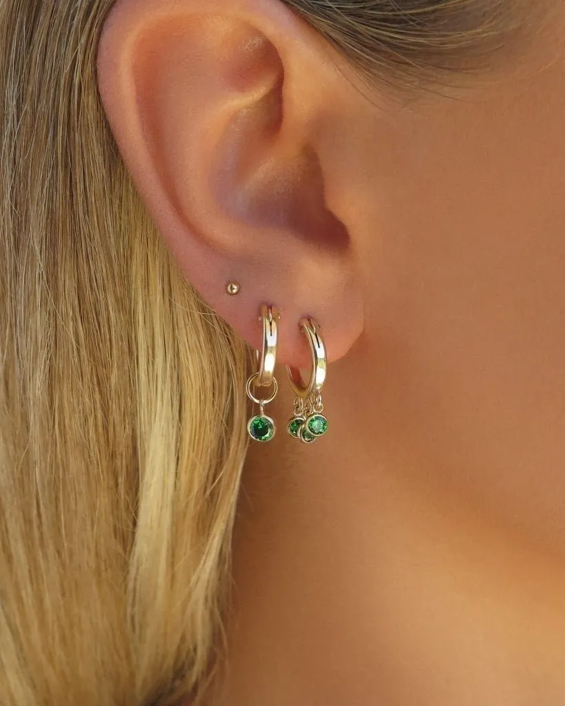 Emerald CZ Shaker Hoop Earrings  - 14k Yellow Gold Fill