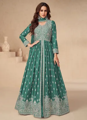 Emerald Green Embroidered Slit Style Anarkali Lehenga