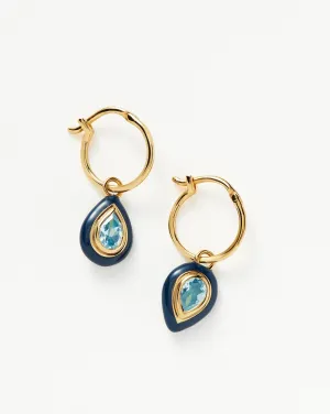 Enamel & Stone Droplet Charm Mini Hoop Earrings | 18k Gold Vermeil/Aqua Blue Cubic Zirconia