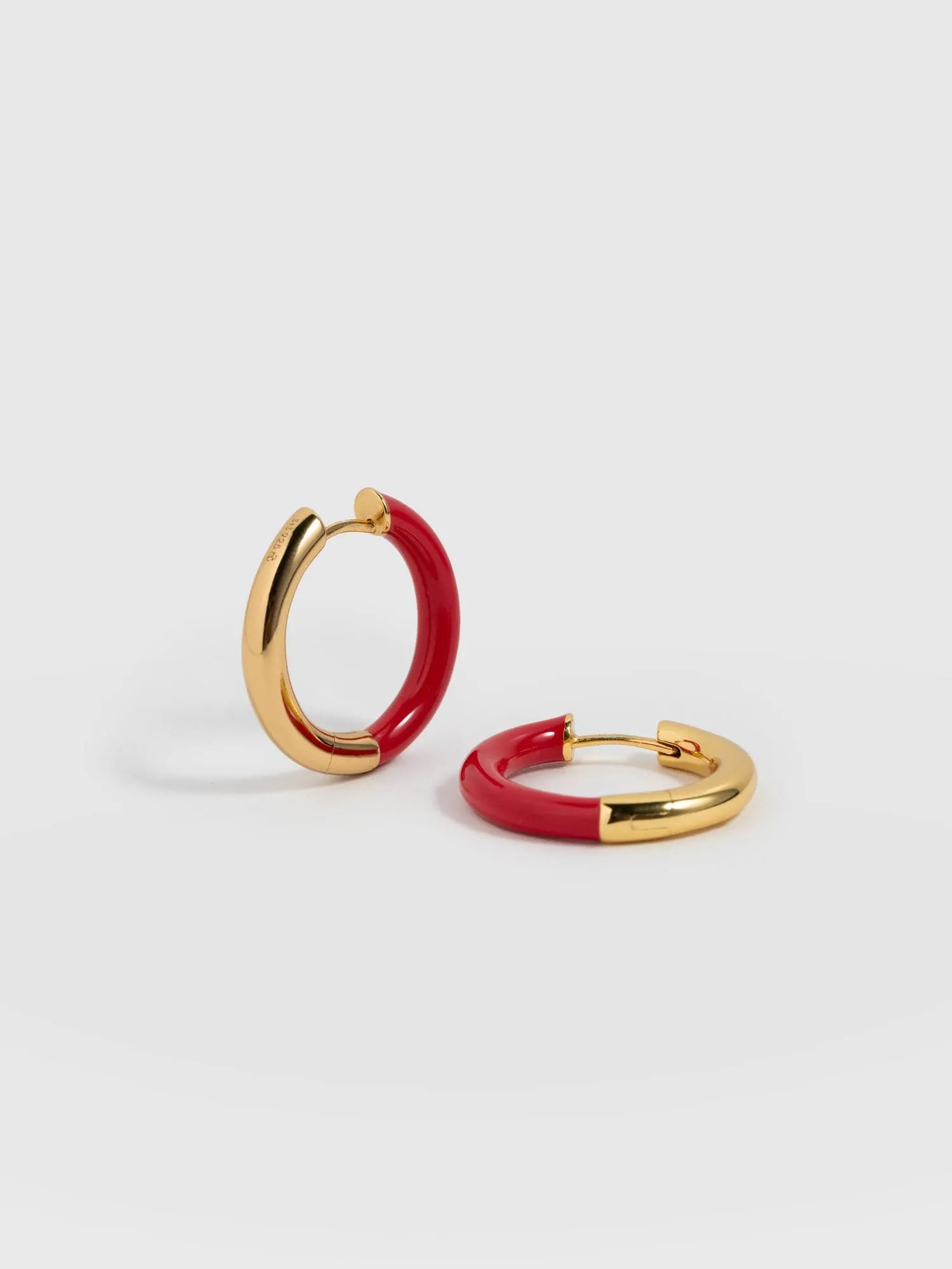 Enamel Hoop Earrings - Gold/Red