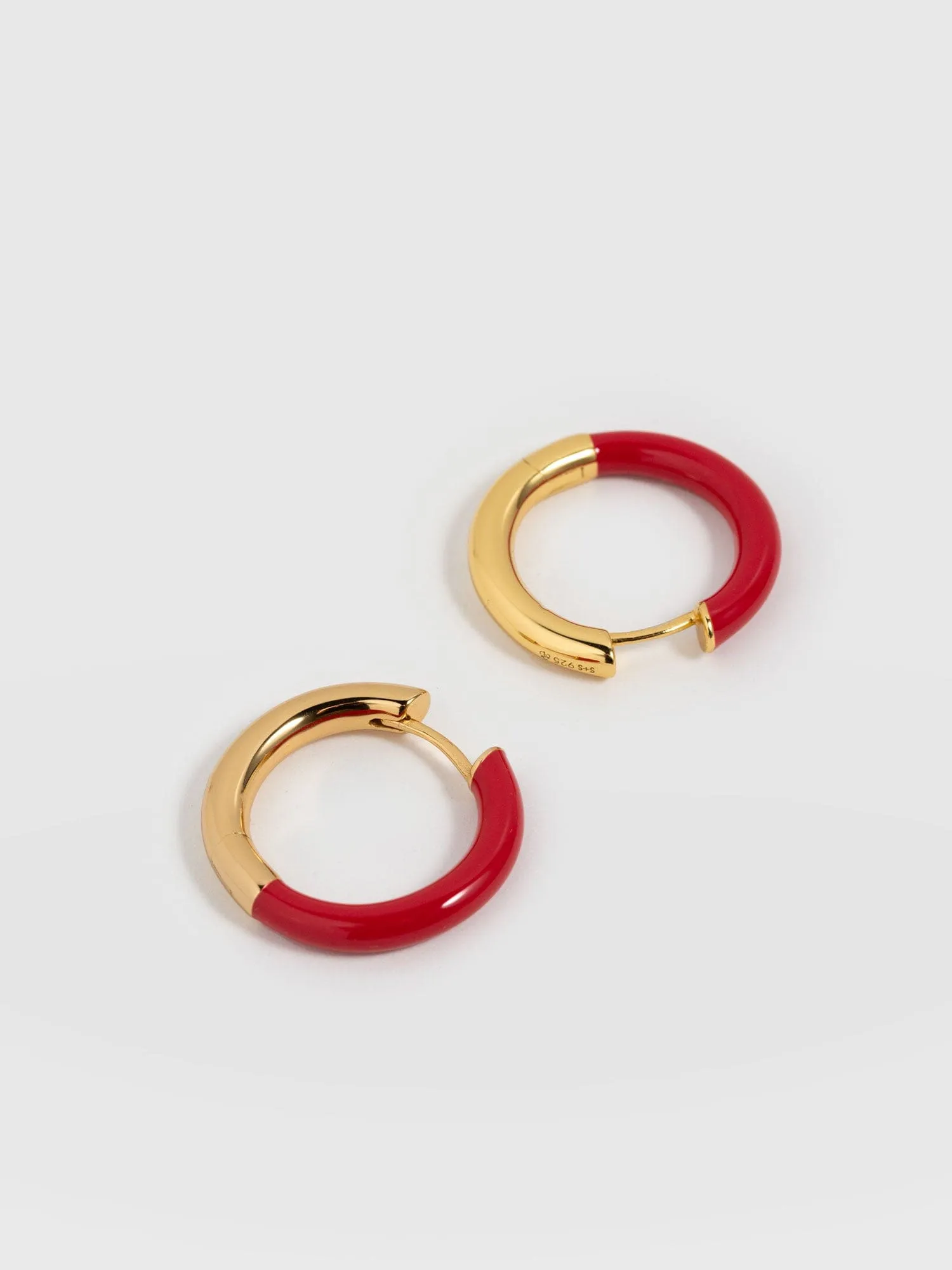 Enamel Hoop Earrings - Gold/Red