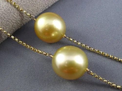 ESTATE 14KT YELLOW GOLD MULTI GEM & GOLDEN SOUTH SEA PEARL BY THE YARD NECKLACE