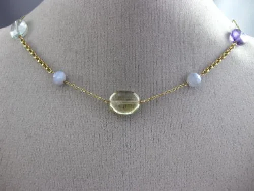 ESTATE WIDE & LONG AAA MULTI GEM 14KT YELLOW GOLD 3D OVAL BY THE YARD NECKLACE