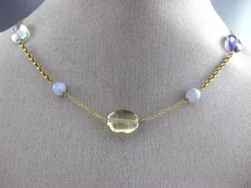 ESTATE WIDE & LONG AAA MULTI GEM 14KT YELLOW GOLD 3D OVAL BY THE YARD NECKLACE