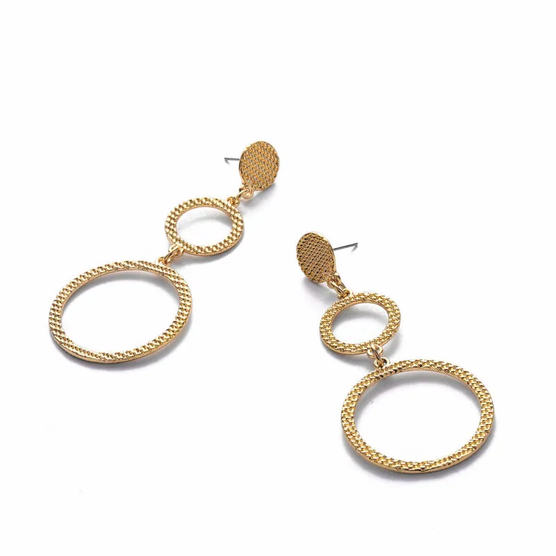 Exaggerated Irregular Double Circle Earrings Female Textured Metal Stud Earrings