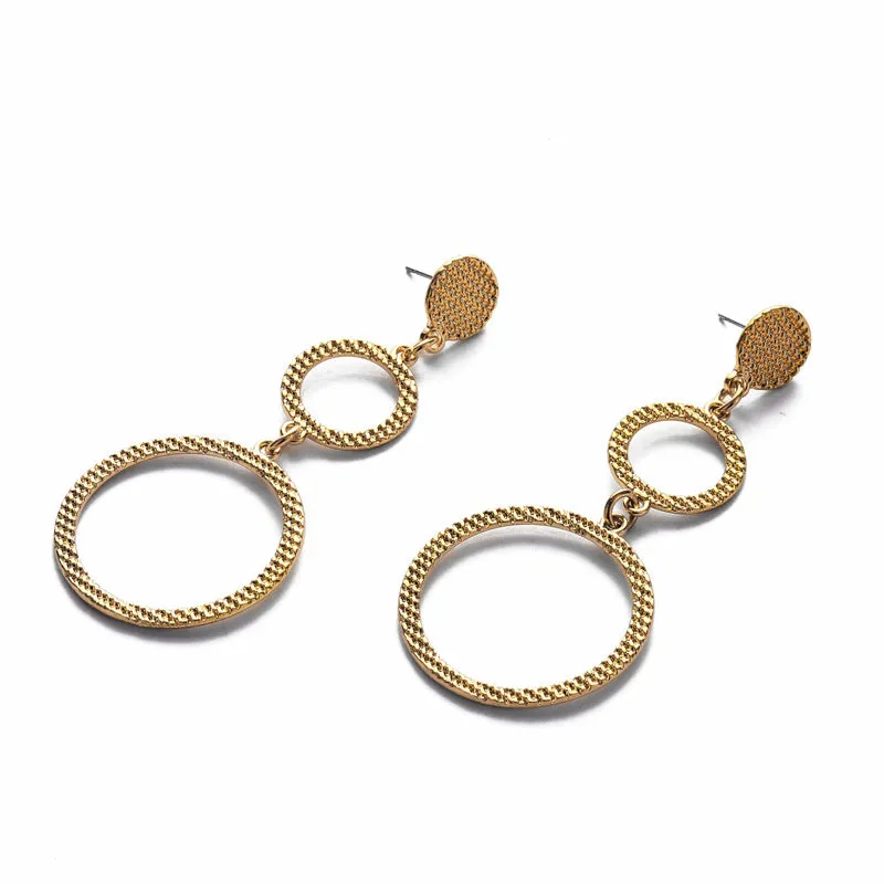 Exaggerated Irregular Double Circle Earrings Female Textured Metal Stud Earrings