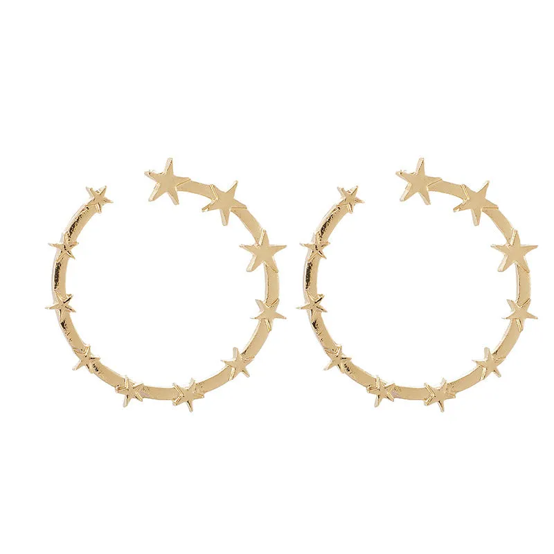 Fashion Temperament Star Earrings Five-pointed Star Metal Three-dimensional