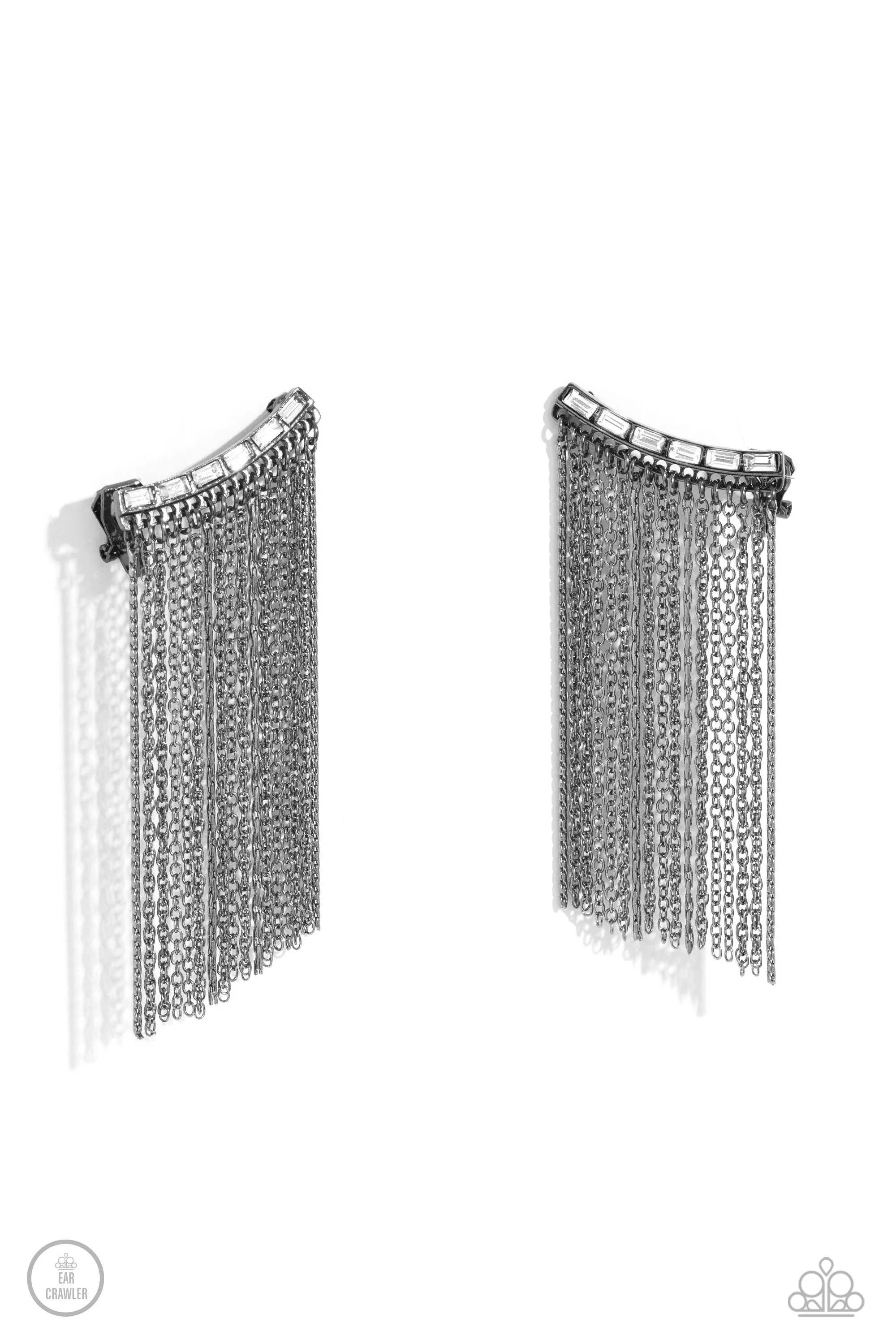 Feuding Fringe - Black Post Earrings - Paparazzi Accessories