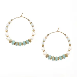 Fresh Water Pearl Beaded Amazonite Hoops