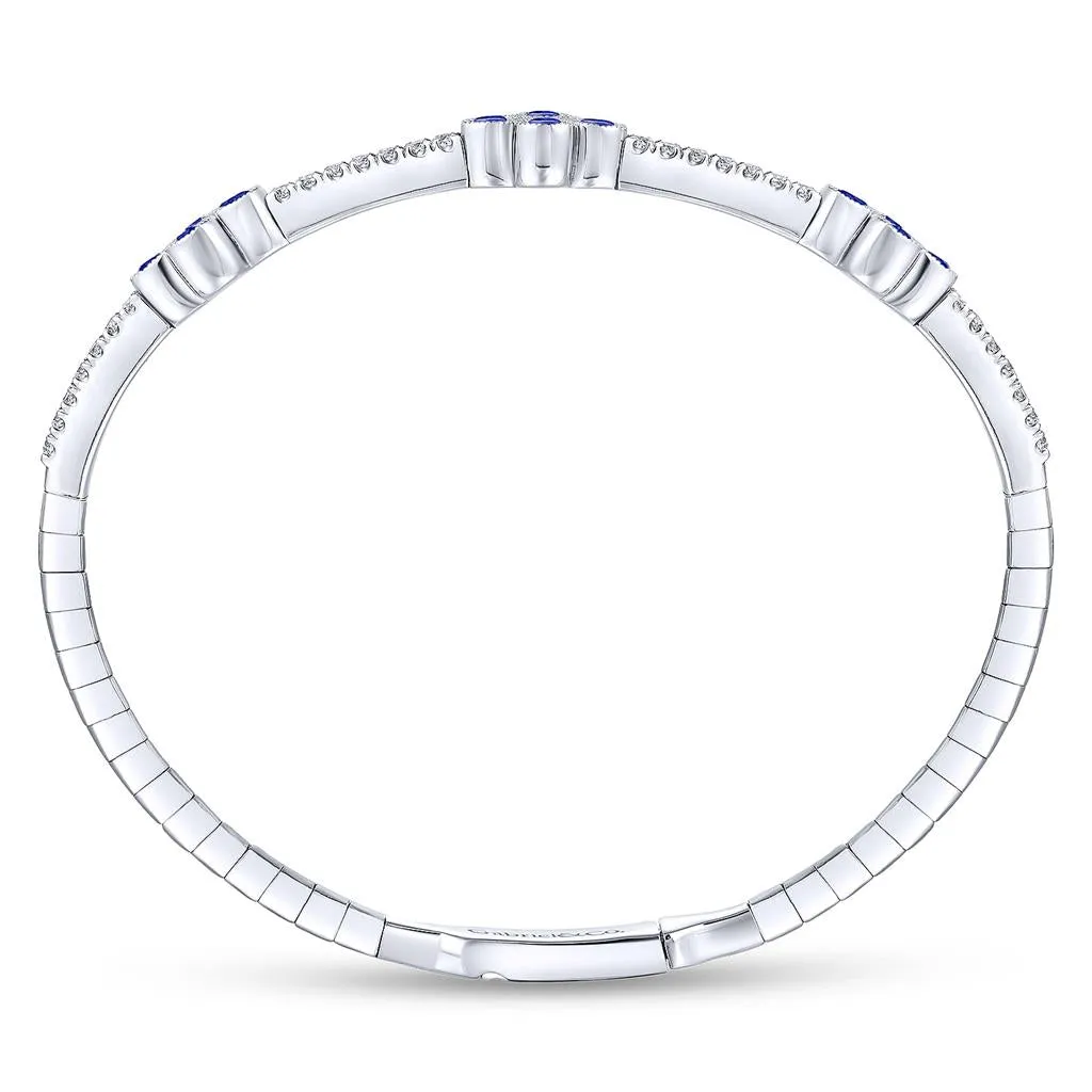 Gabriel & Co. 14k White Gold Bangle With Diamond And Sapphire Quatrefoil Stations