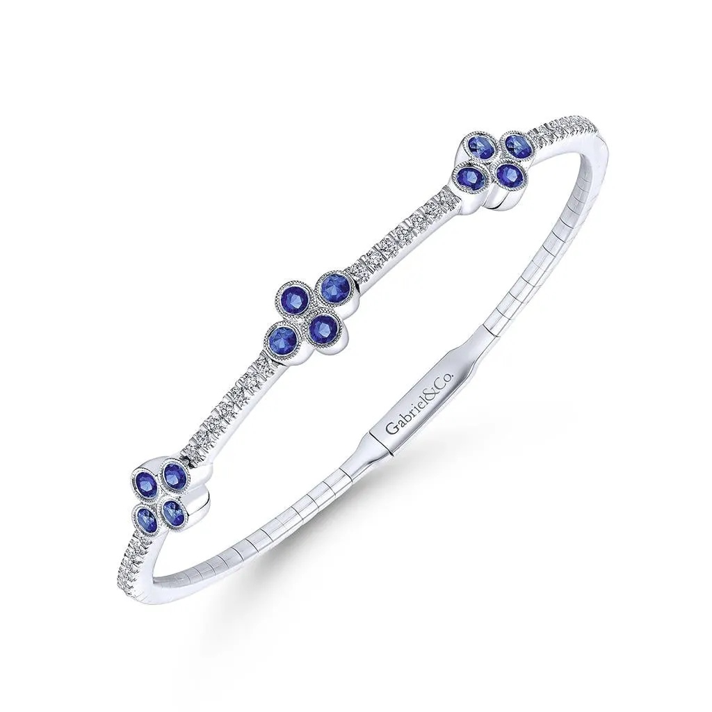 Gabriel & Co. 14k White Gold Bangle With Diamond And Sapphire Quatrefoil Stations