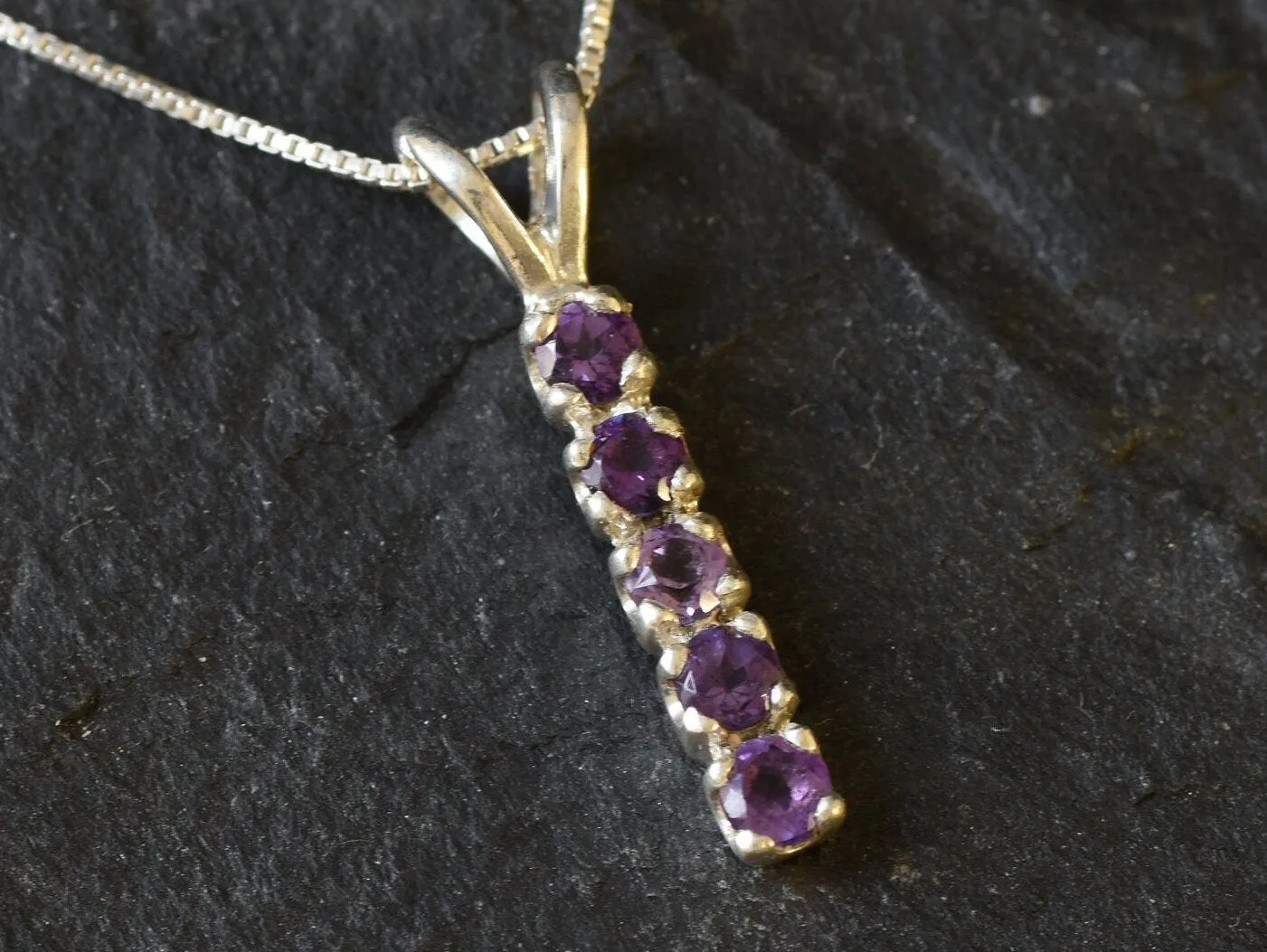 Genuine Amethyst Necklace - Vertical Purple Bar Necklace - February Birthstone Pendant