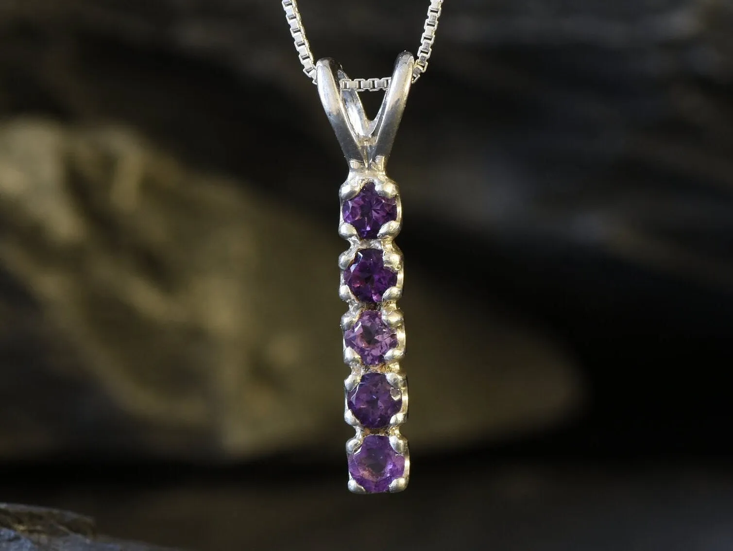 Genuine Amethyst Necklace - Vertical Purple Bar Necklace - February Birthstone Pendant