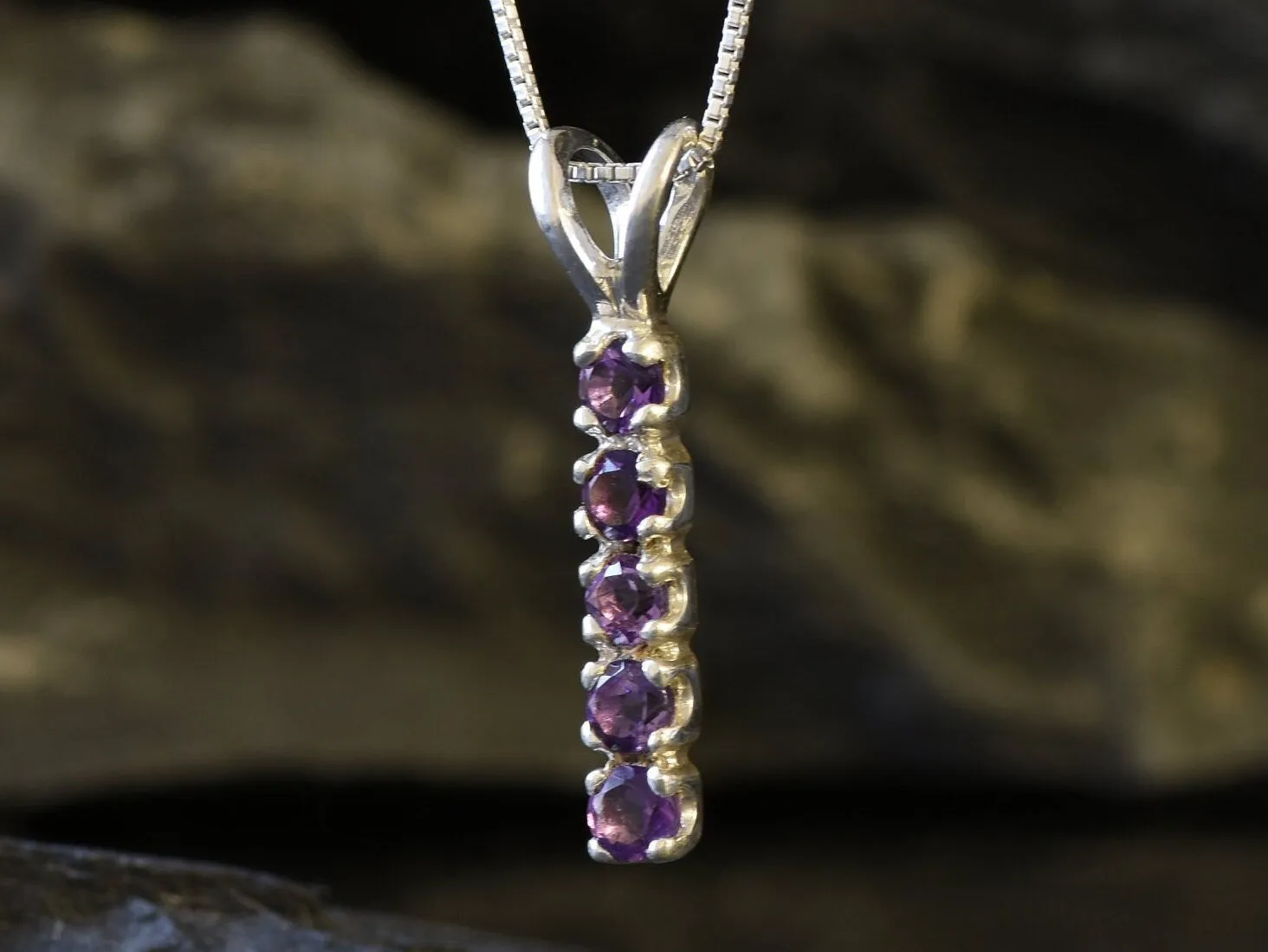 Genuine Amethyst Necklace - Vertical Purple Bar Necklace - February Birthstone Pendant