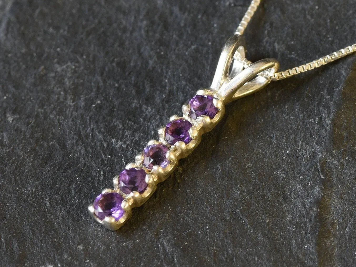 Genuine Amethyst Necklace - Vertical Purple Bar Necklace - February Birthstone Pendant