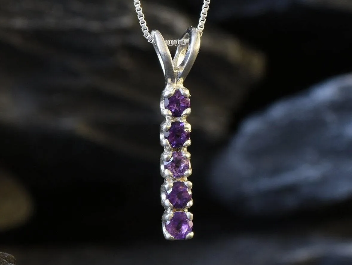 Genuine Amethyst Necklace - Vertical Purple Bar Necklace - February Birthstone Pendant