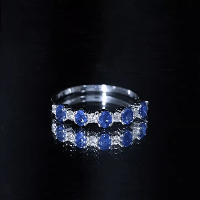 Genuine Blue Sapphire and Diamond Alternate Semi Eternity Ring