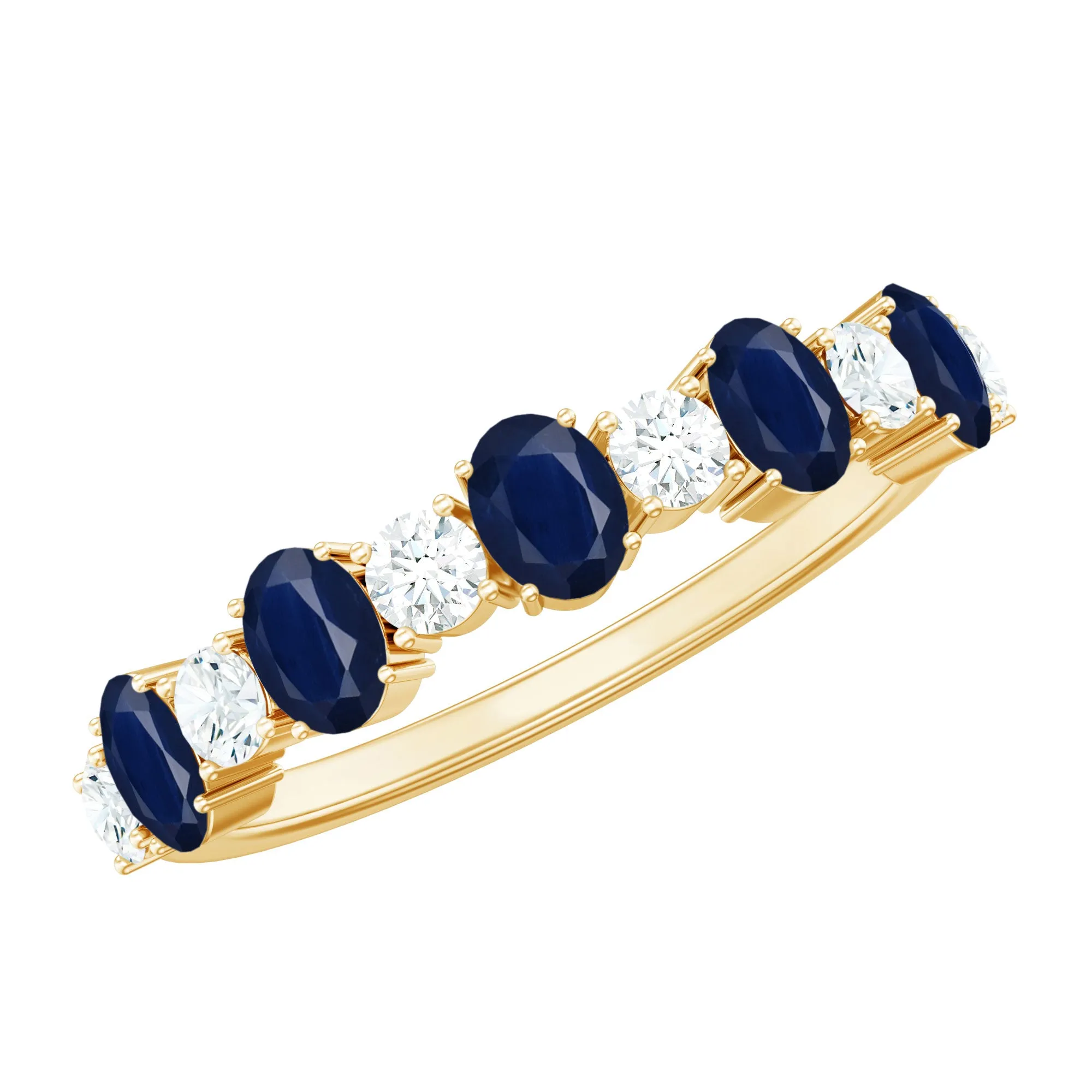 Genuine Blue Sapphire and Diamond Alternate Semi Eternity Ring