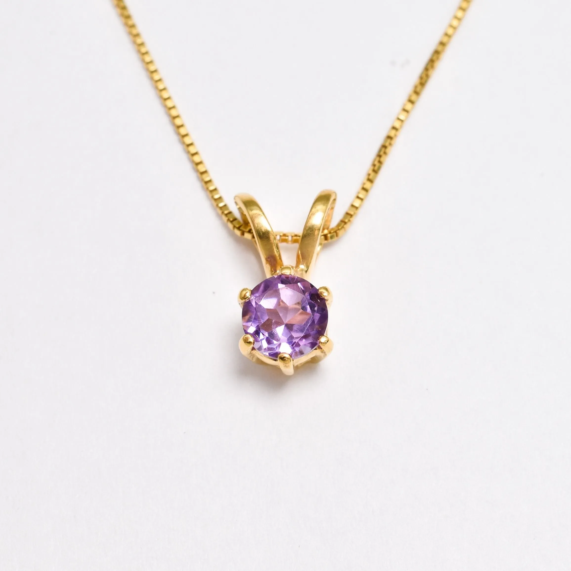 Gold Amethyst Pendant - Round Purple Necklace - Dainty Vintage Necklace