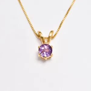 Gold Amethyst Pendant - Round Purple Necklace - Dainty Vintage Necklace