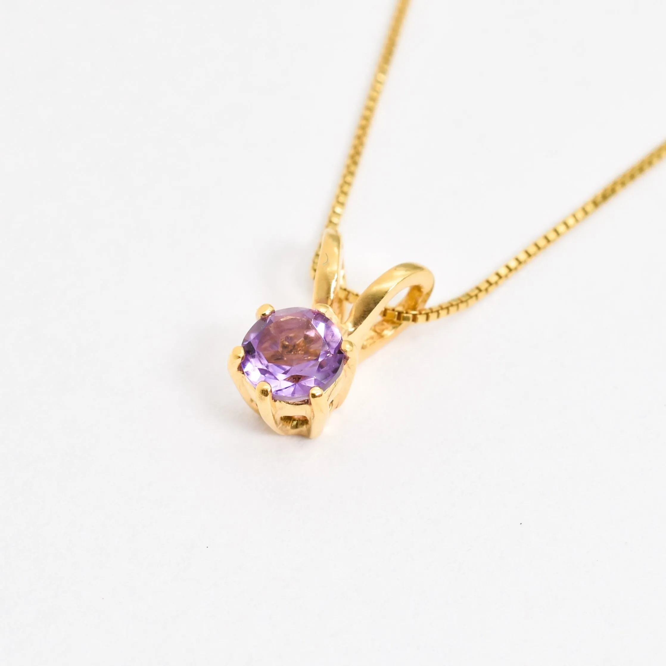 Gold Amethyst Pendant - Round Purple Necklace - Dainty Vintage Necklace