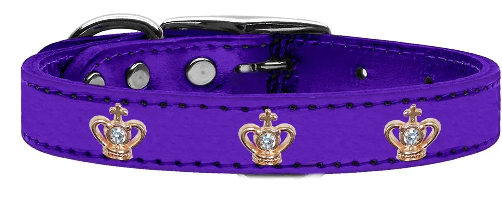 Gold Crown Widget Genuine Metallic Leather Dog Collar Purple 14