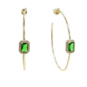 Gold Emerald Green Cubic Zirconia Hoop Earring