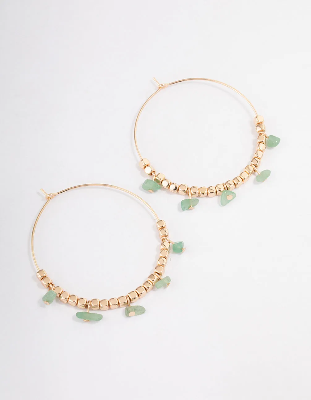 Gold Green Aventurine Mixed Shape Beaded Hoop Earrings