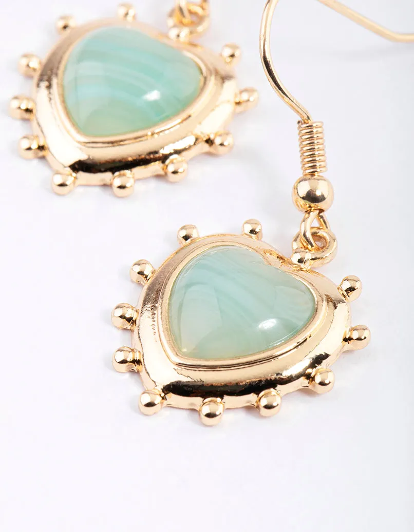 Gold Grunge Heart Stone Drop earrings