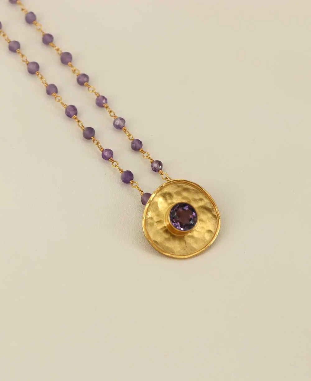 Gold Plated Amethyst Gemstone Fluid Necklace