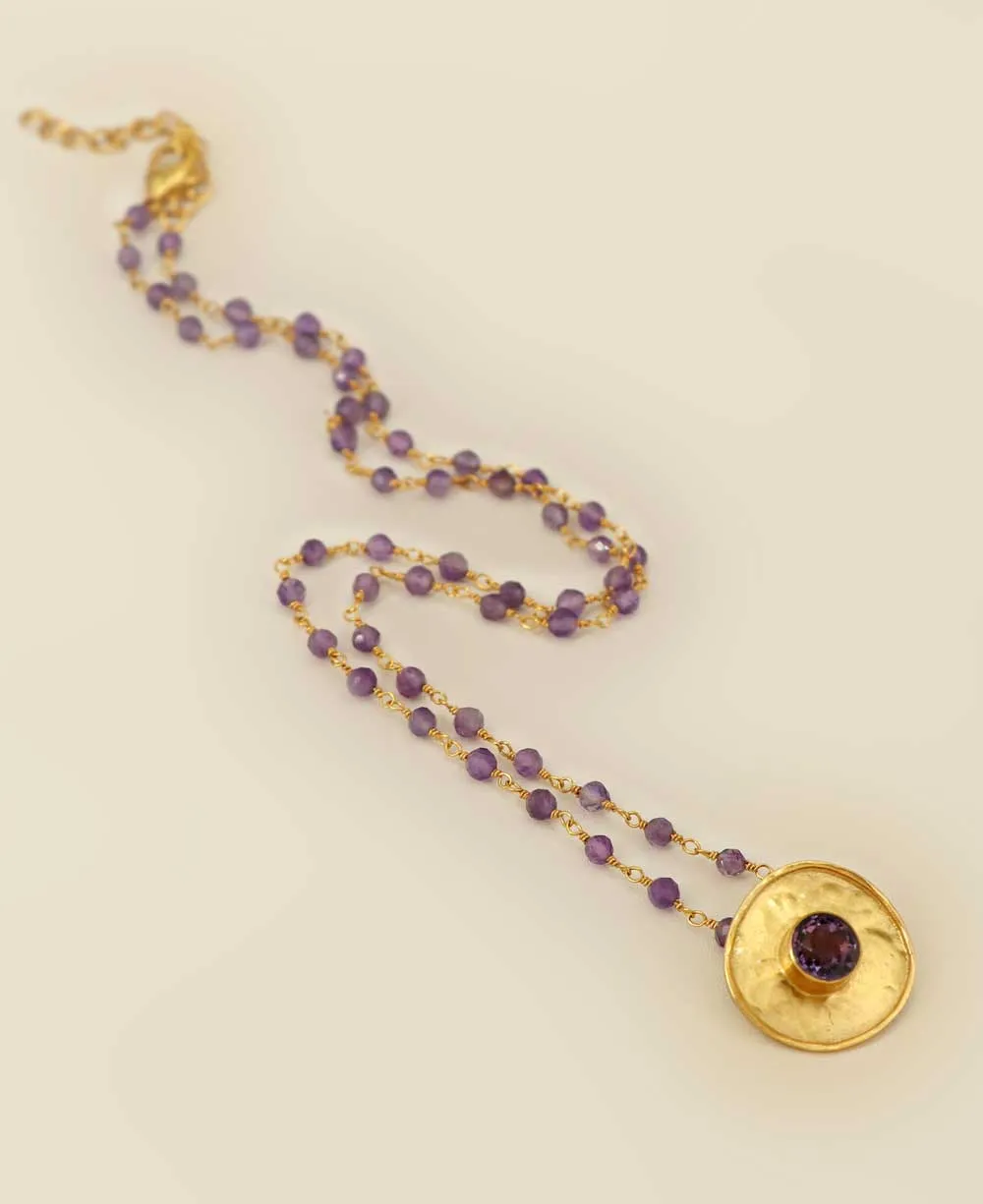 Gold Plated Amethyst Gemstone Fluid Necklace