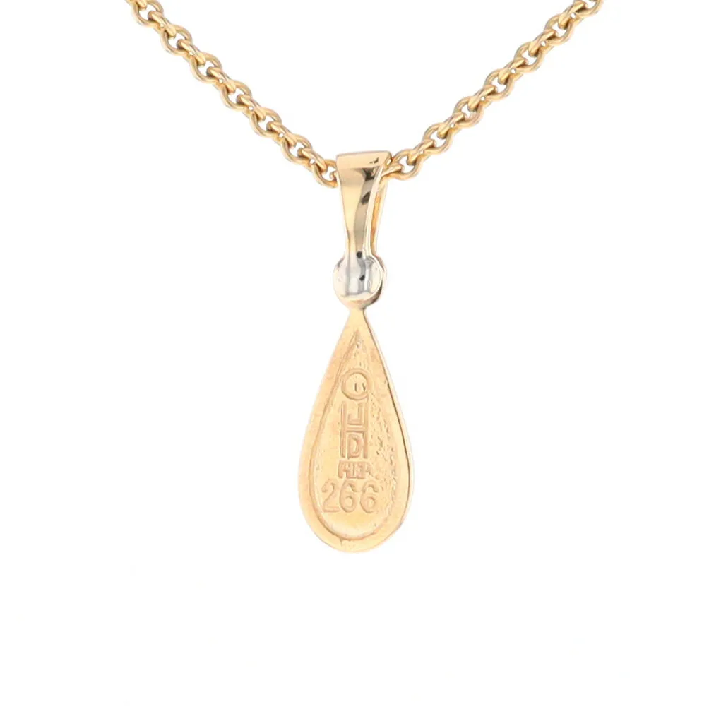 Gold Quartz Pendant Tear Drop Inlaid Design with .02ct Diamond