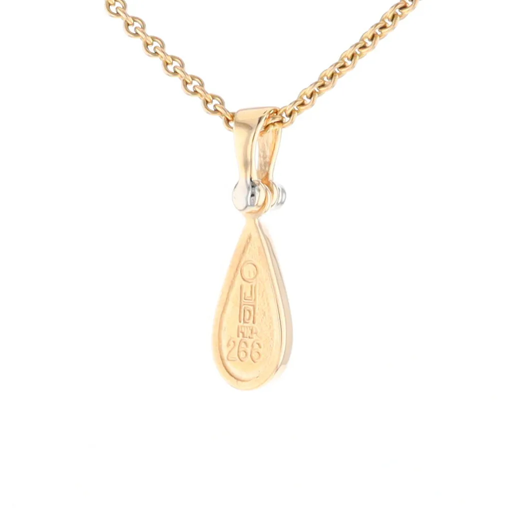 Gold Quartz Pendant Tear Drop Inlaid Design with .02ct Diamond