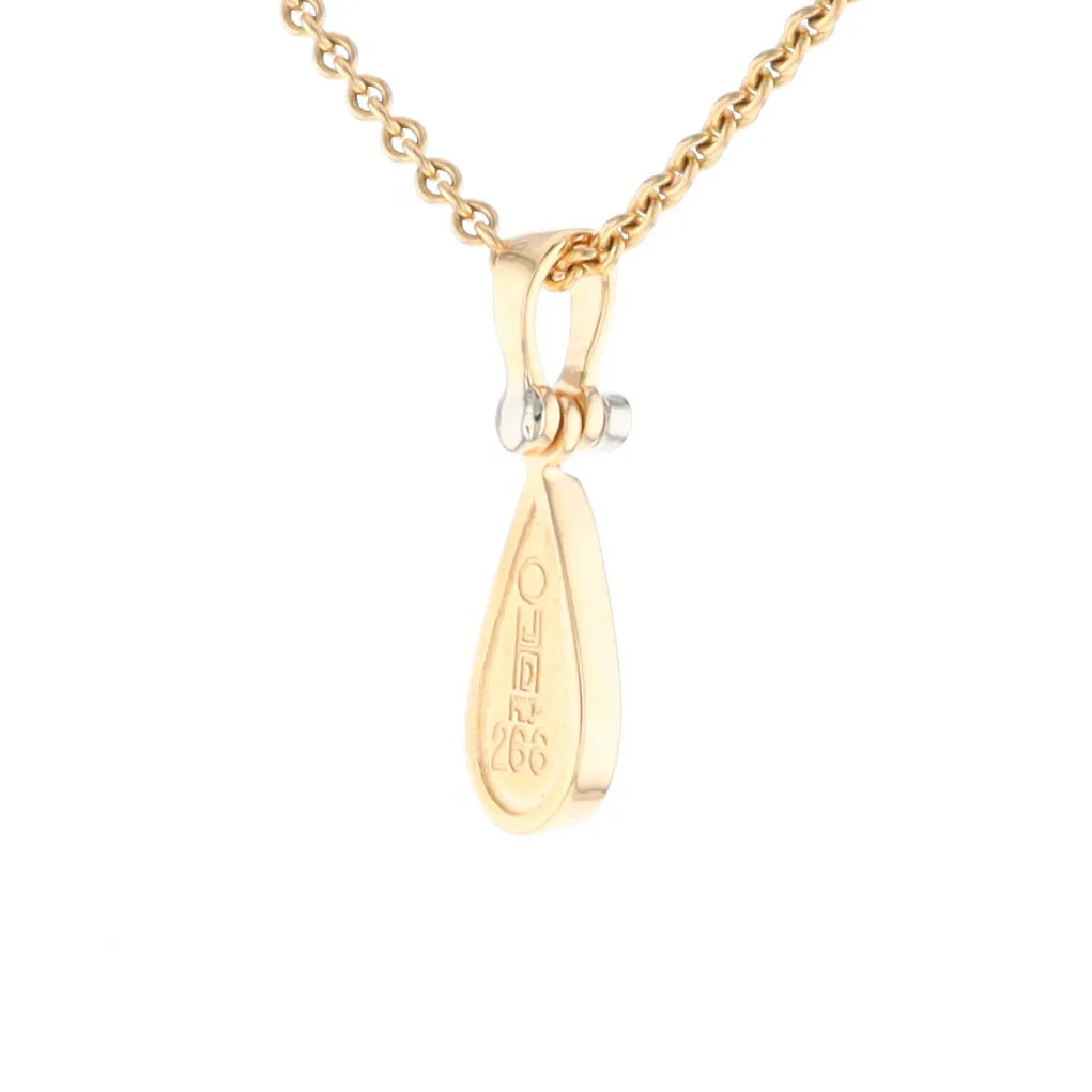 Gold Quartz Pendant Tear Drop Inlaid Design with .02ct Diamond