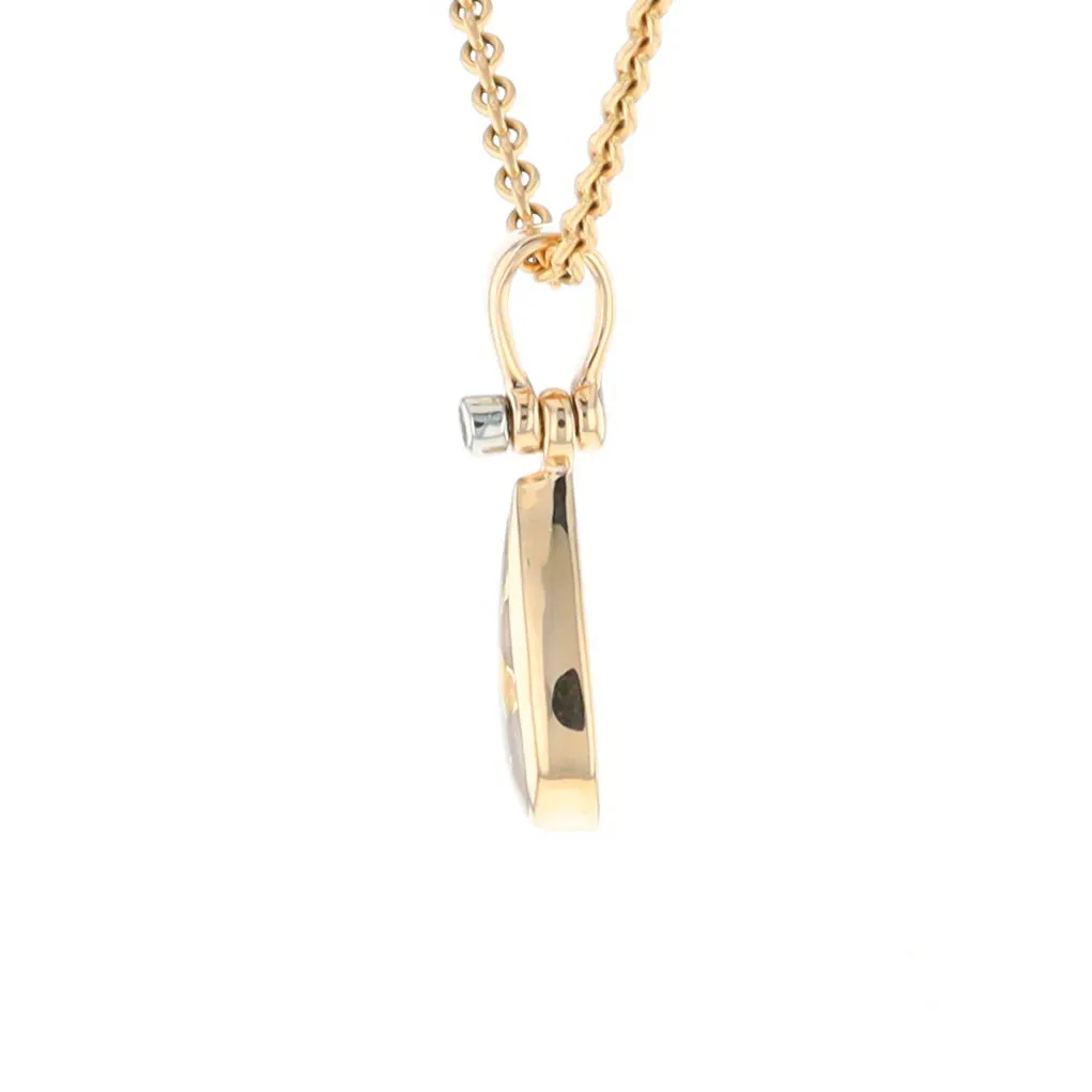 Gold Quartz Pendant Tear Drop Inlaid Design with .02ct Diamond