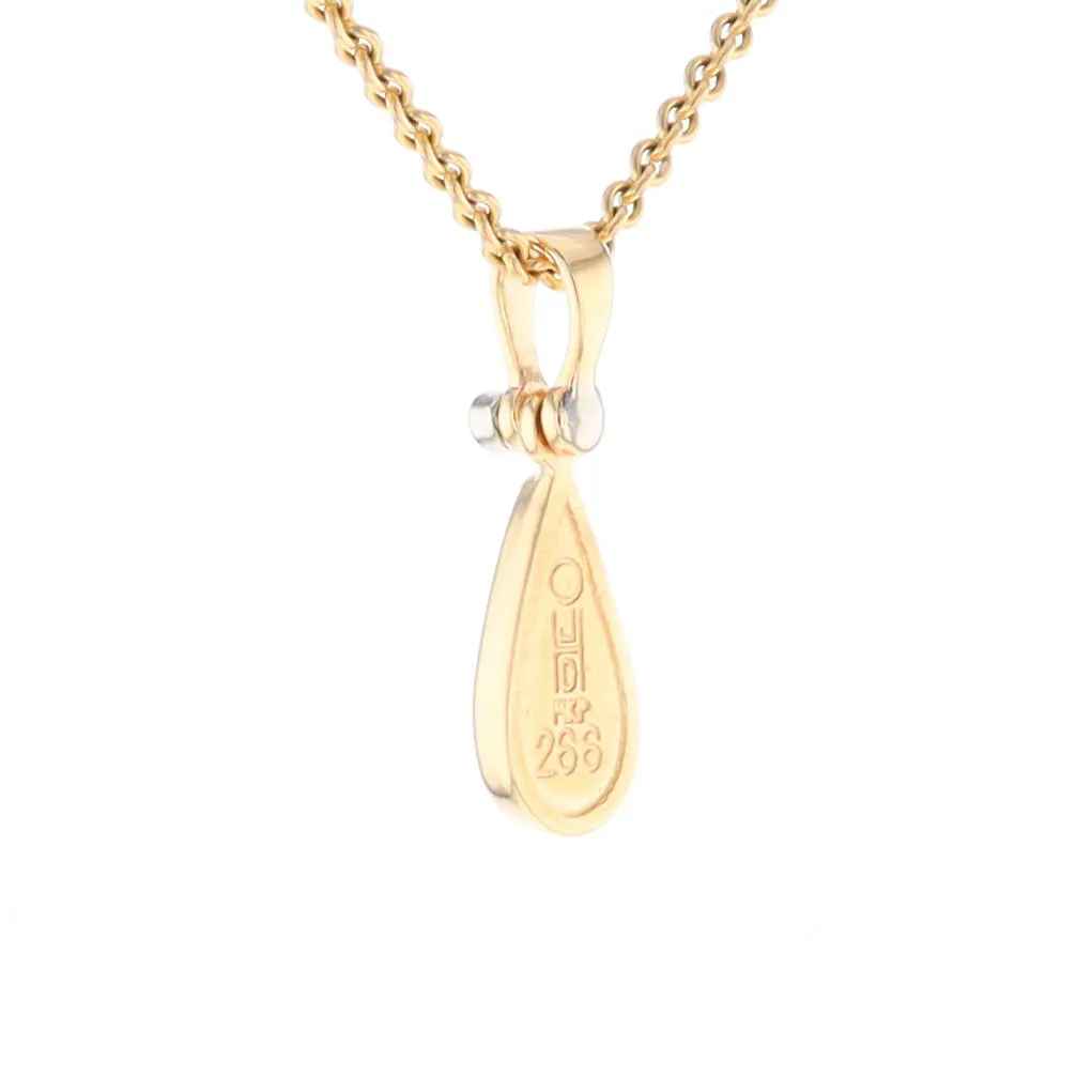 Gold Quartz Pendant Tear Drop Inlaid Design with .02ct Diamond