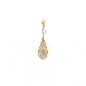 Gold Quartz Pendant Tear Drop Inlaid Design with .02ct Diamond