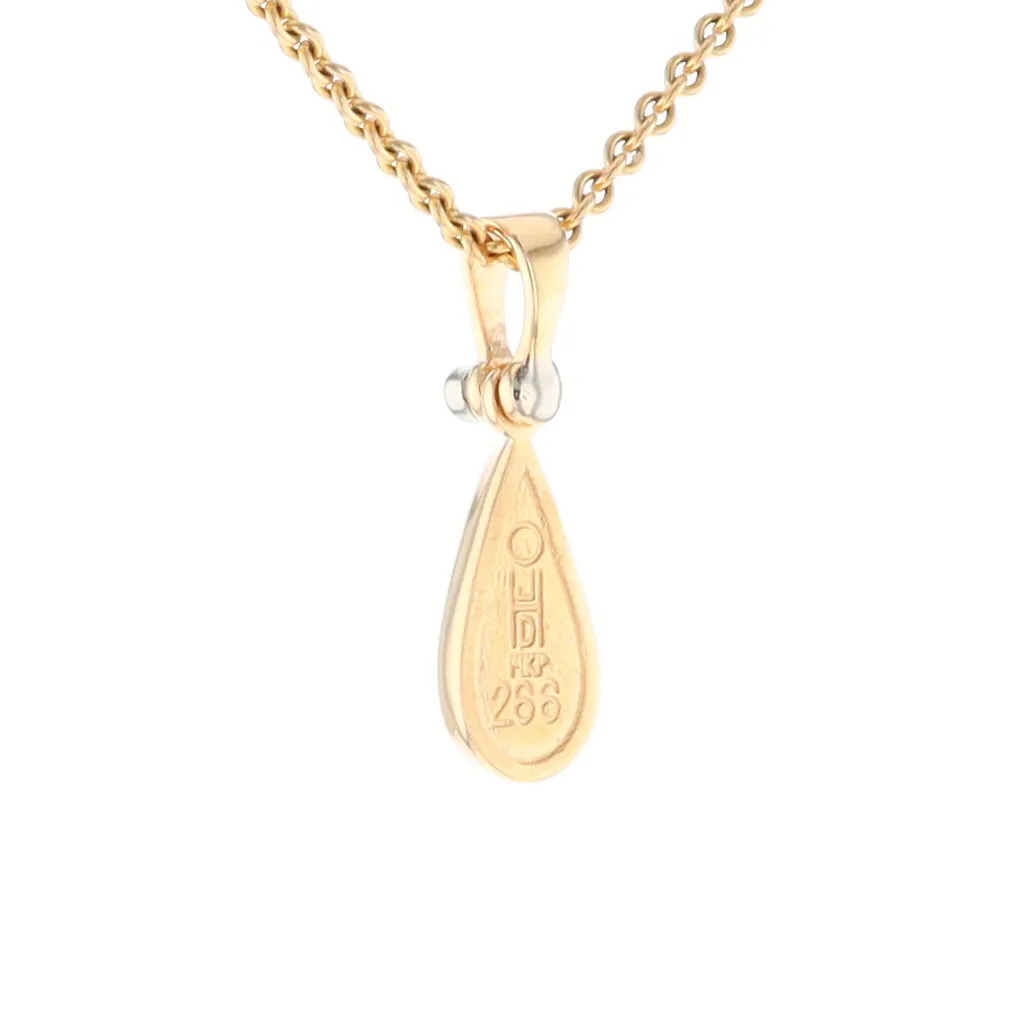 Gold Quartz Pendant Tear Drop Inlaid Design with .02ct Diamond