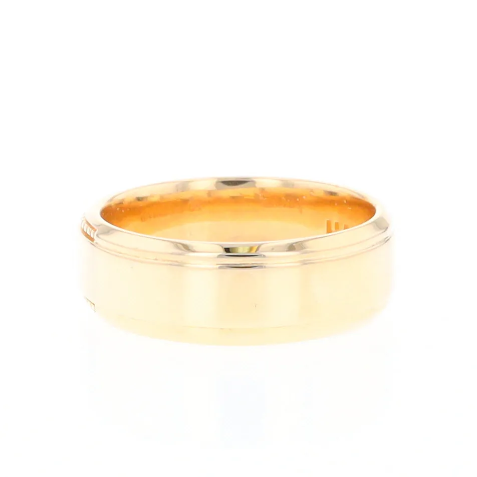 Gold Quartz Ring 3 Section Rectangle Inlaid Milgrain Border Band