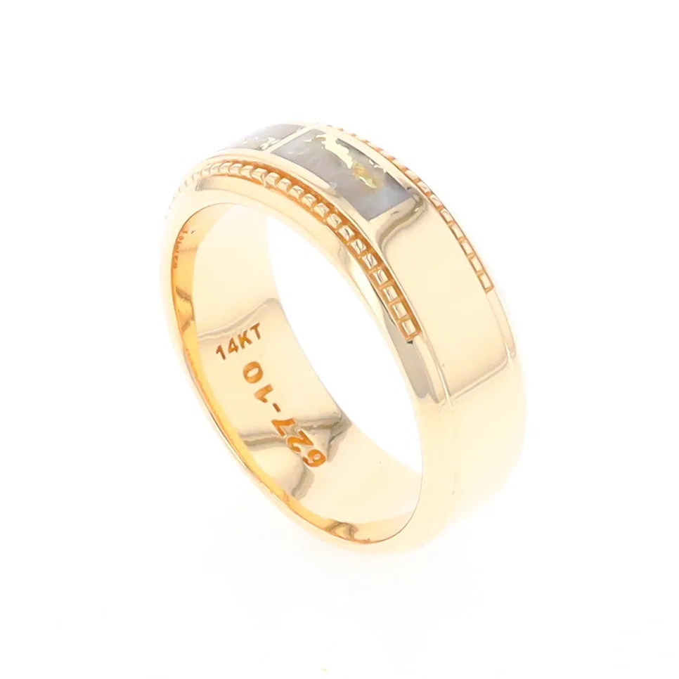 Gold Quartz Ring 3 Section Rectangle Inlaid Milgrain Border Band