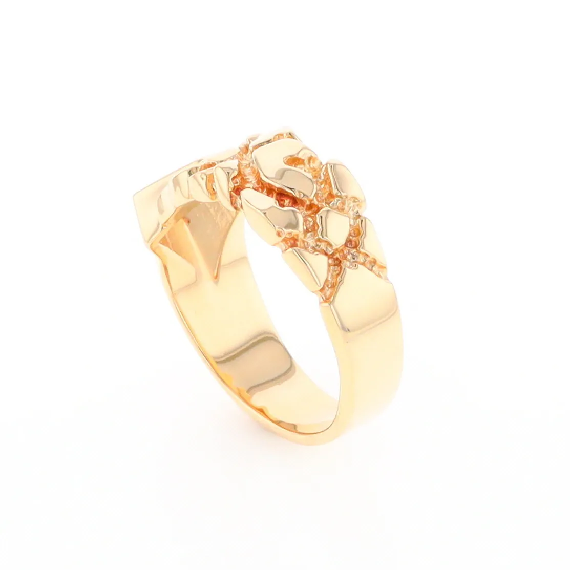 Gold Quartz Ring Diamond Shape Inlay Nugget Design Band