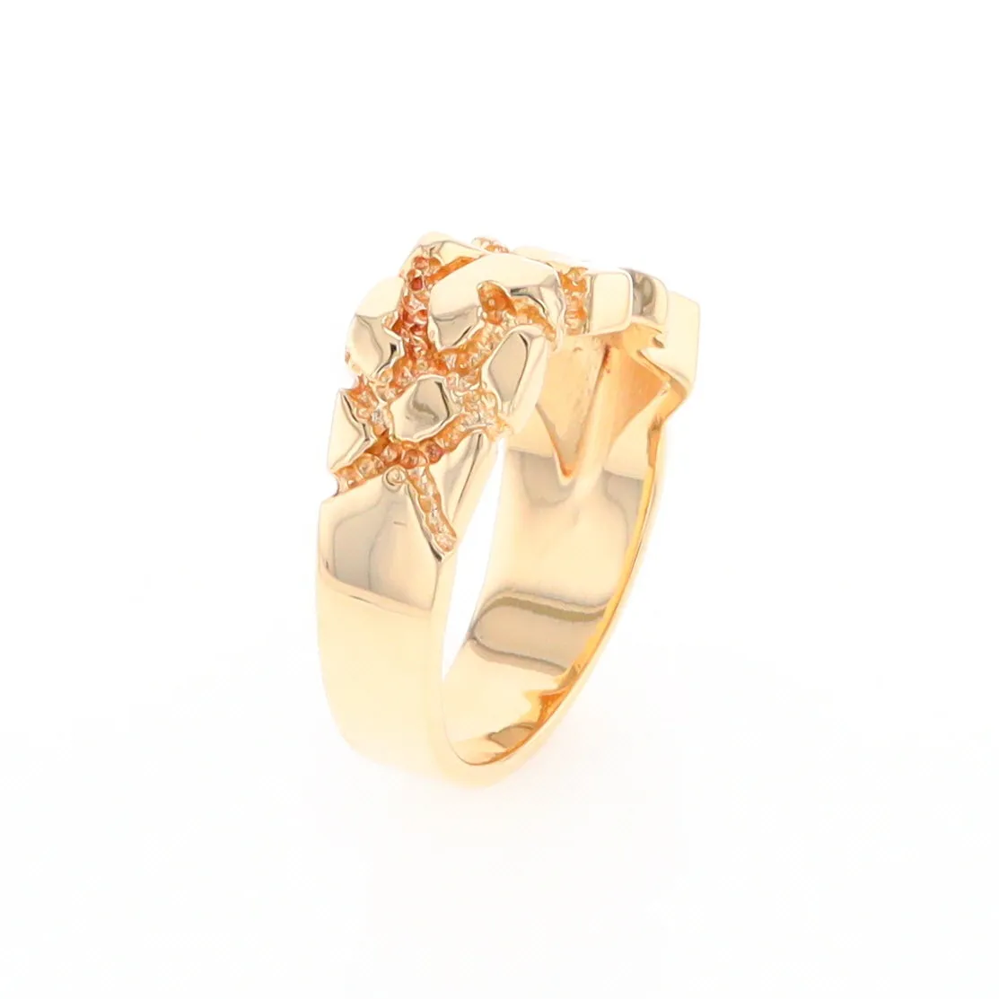 Gold Quartz Ring Diamond Shape Inlay Nugget Design Band