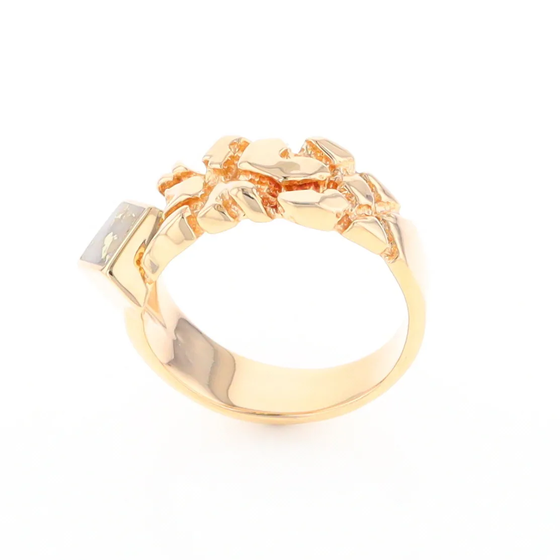 Gold Quartz Ring Diamond Shape Inlay Nugget Design Band