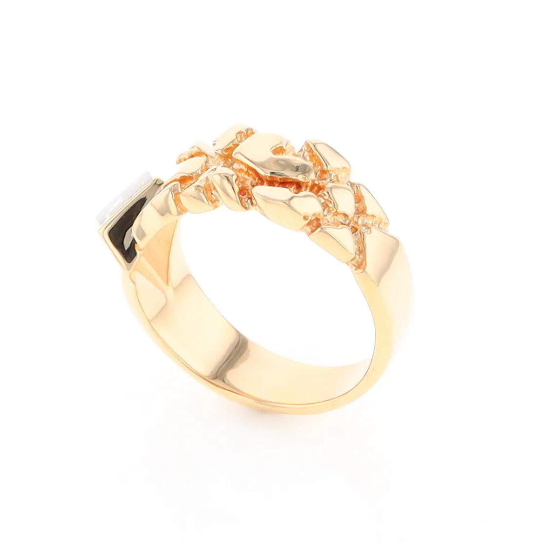 Gold Quartz Ring Diamond Shape Inlay Nugget Design Band