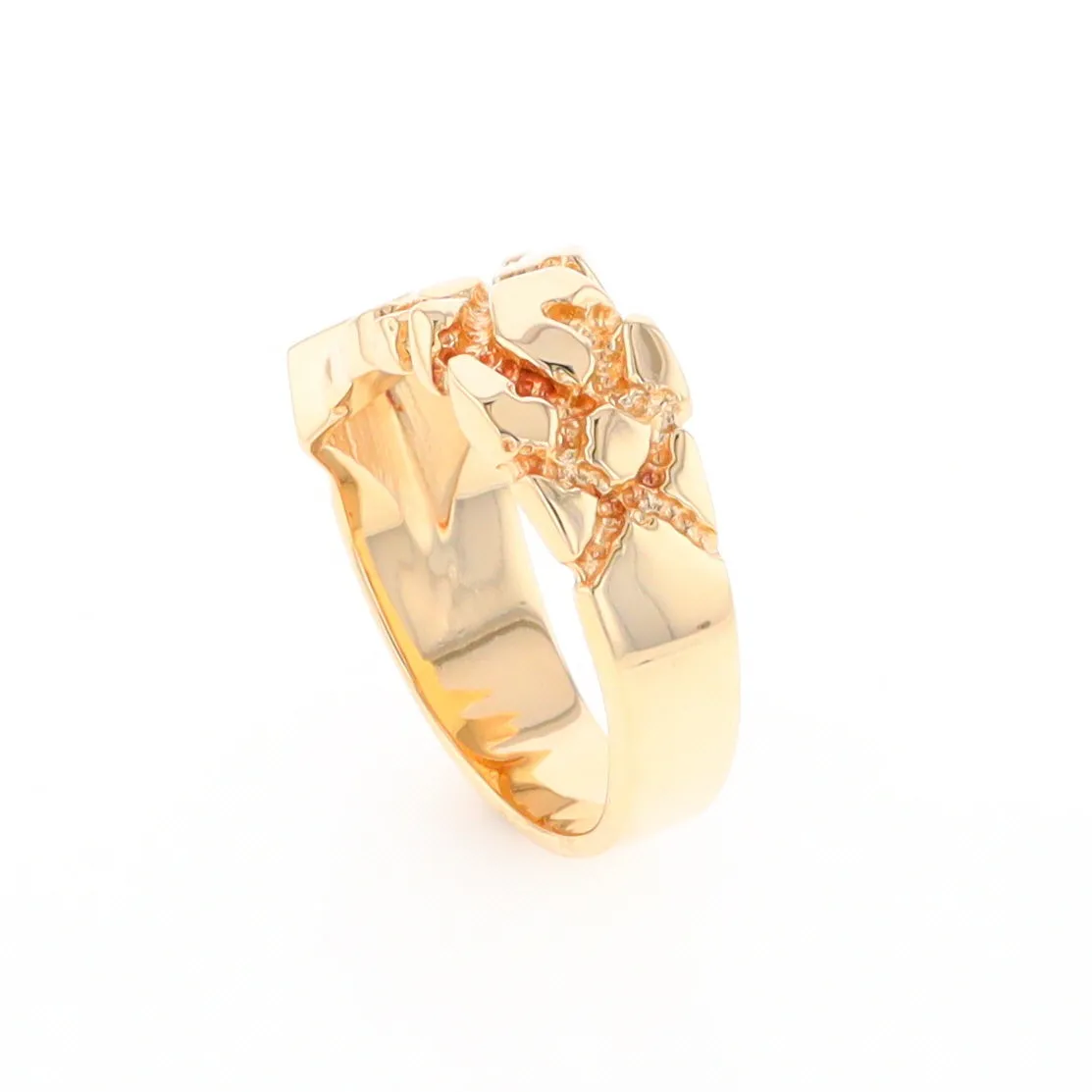 Gold Quartz Ring Diamond Shape Inlay Nugget Design Band