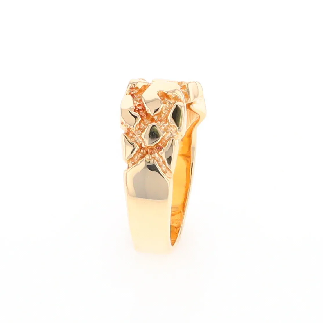 Gold Quartz Ring Diamond Shape Inlay Nugget Design Band