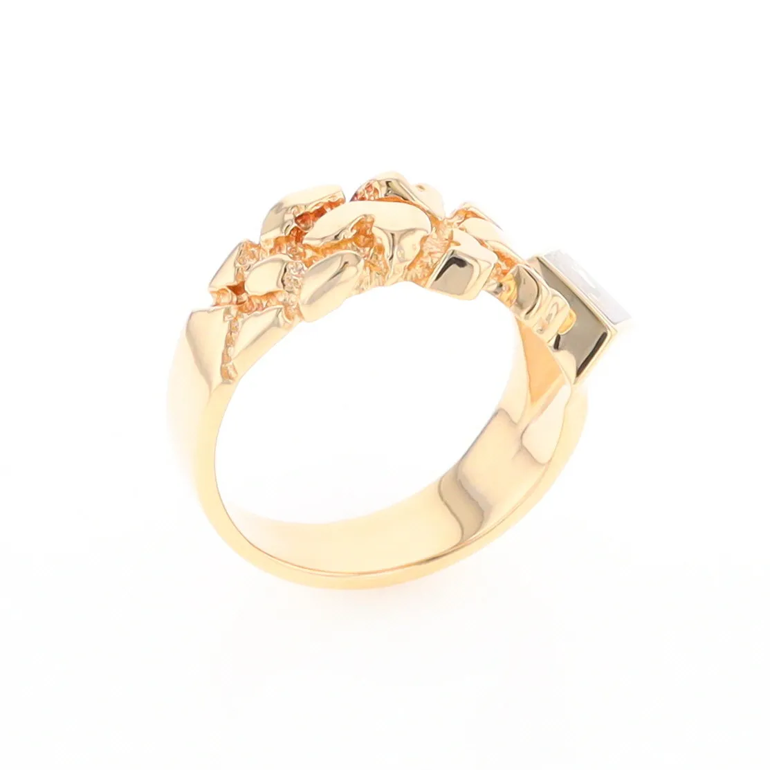 Gold Quartz Ring Diamond Shape Inlay Nugget Design Band