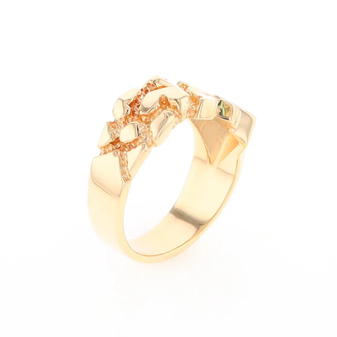 Gold Quartz Ring Diamond Shape Inlay Nugget Design Band